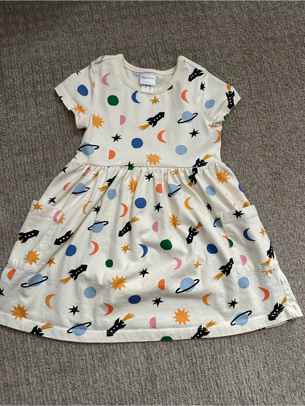 Hanna Anderson Girls' Cream Space Print Pocket Dress 4T